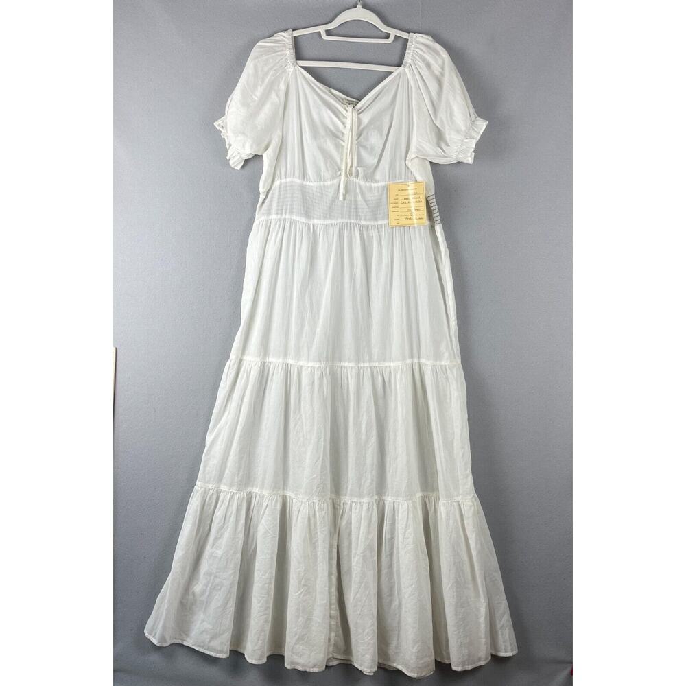 Earthbound Boho Dress Womens XL White Tiered Sheer Peasant Cottagecore Fairy NEW